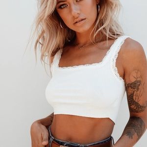 Princess Polly White Lace Trim Crop Top